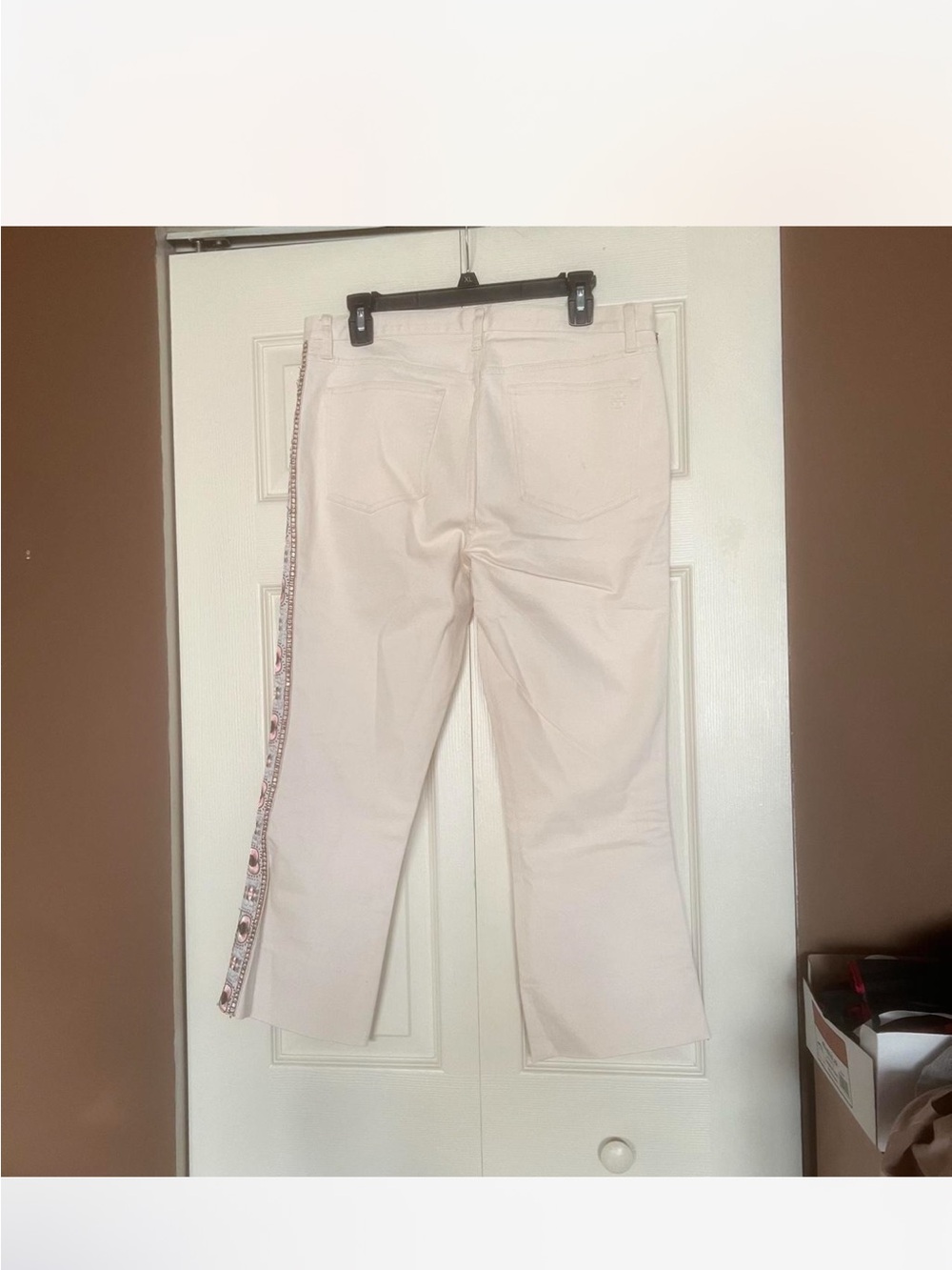 Tory Burch Sandy Off White Cropped Jeans Ribbon Embroidery size 30 - Picture 3 of 8